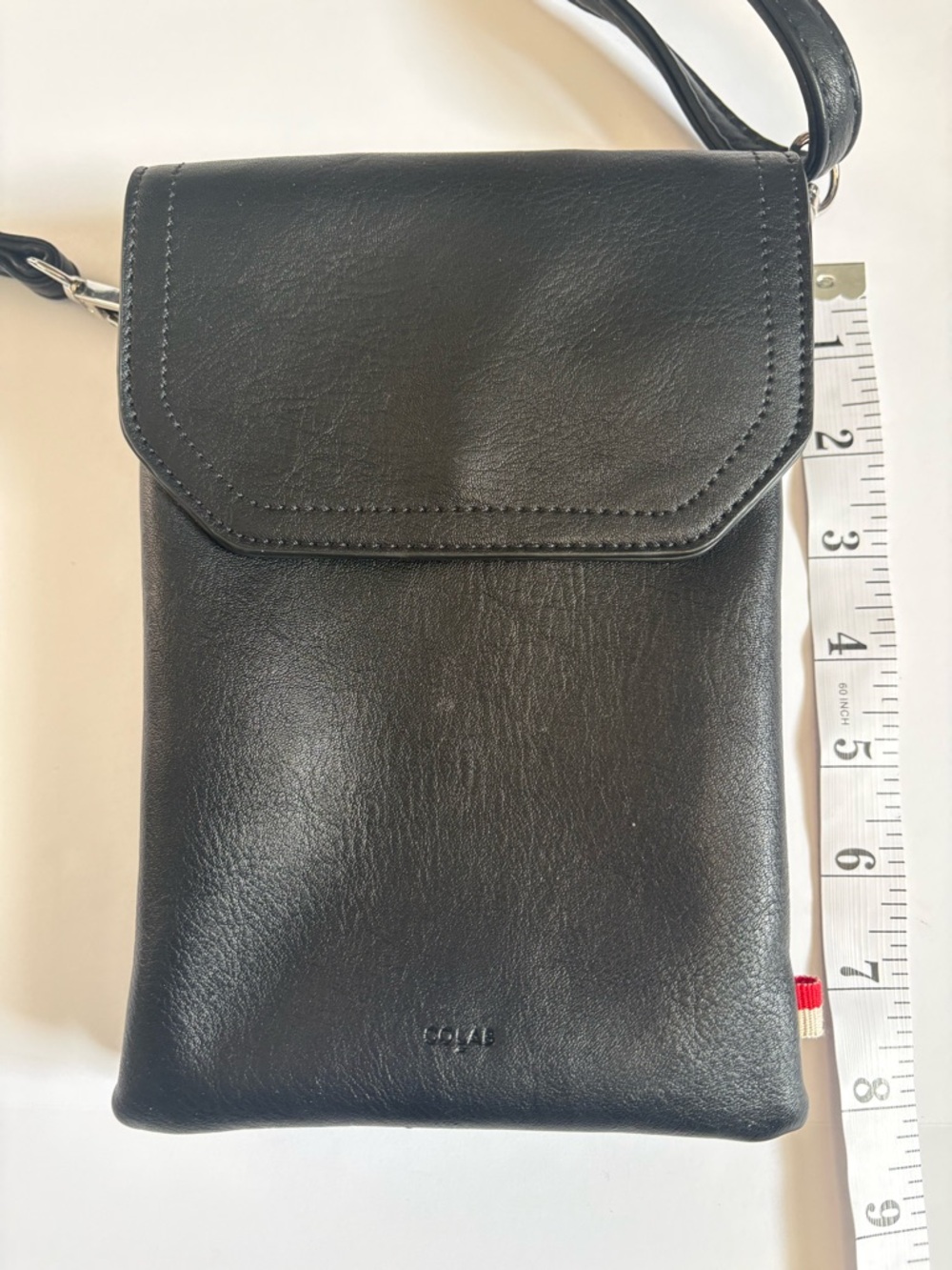 Colab Black Vegan Leather Crossbody bag with Flap. 3 compartments, card holder. - Picture 4 of 14